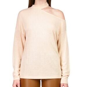 Sanctuary Full Time Lover Knit Cold Shoulder Pullover Top Oak Milk